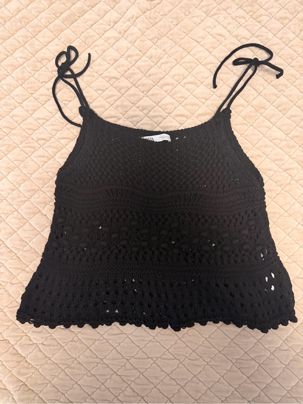 Zara Black Crochet Tie-Shoulder Camisole Sz Medium
